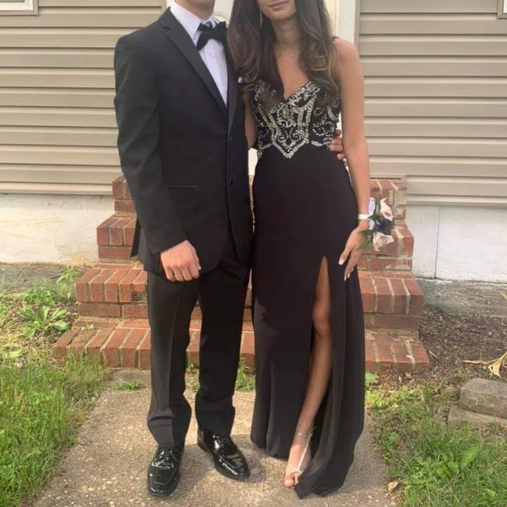 Black Embellished Maxi Dress w Slit